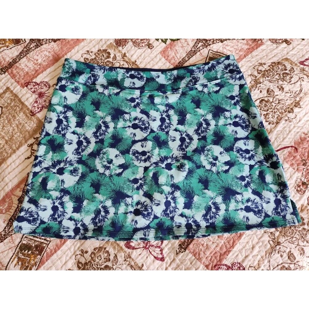 TRANQUILITY Green Blue Pull On Skort Skirt Womens Stretchy Soft Size L